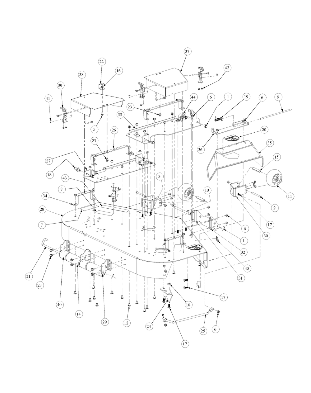 Fabricated Cutter Deck Diagram and Parts List for M48-HN 53BB5E6V750-20-HP-OHV Cub Cadet Lawn Tractor